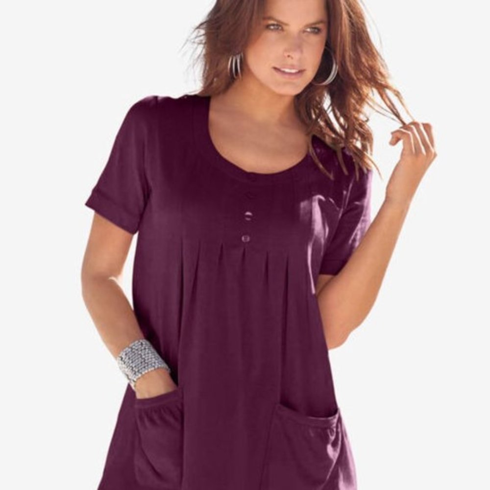 Roamans Dark Berry Two-Pocket Soft Knit Tunic